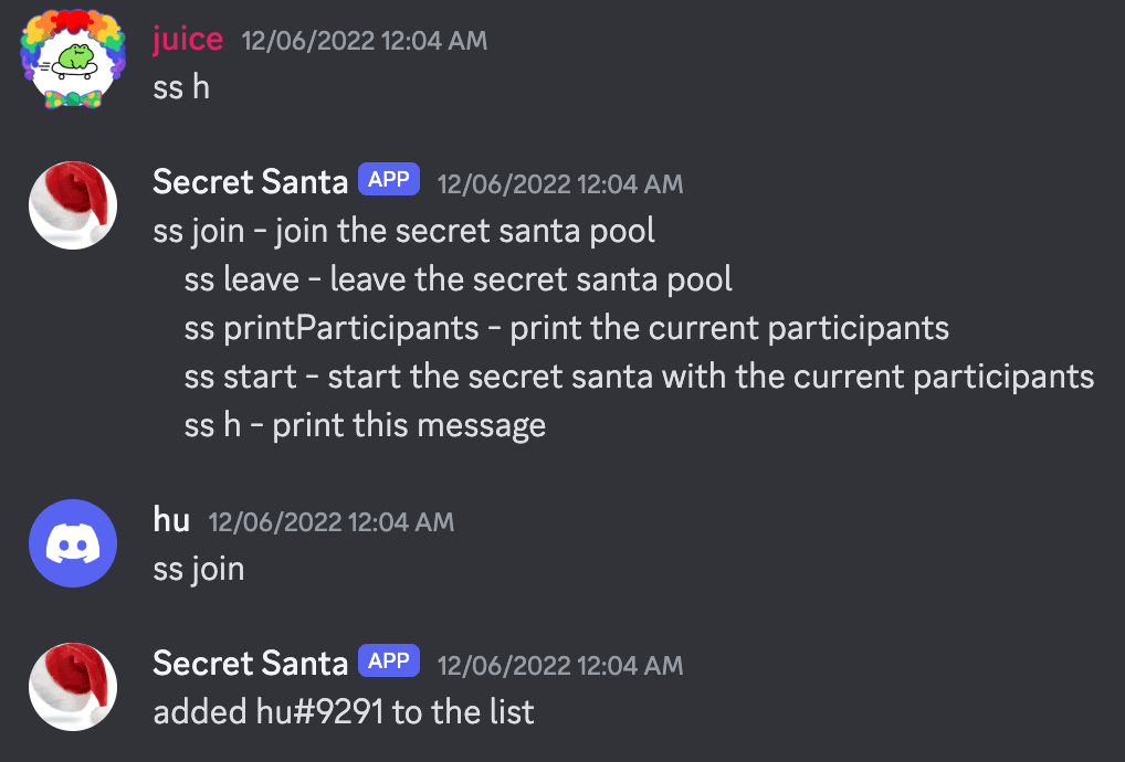 Project preview for Secret Santa Discord Bot (2022)